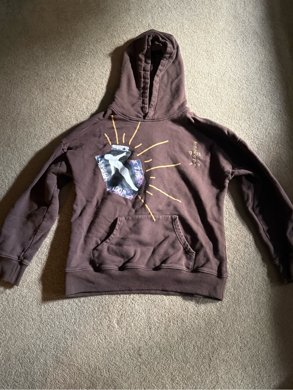 Travis Scott Brown Graphic Pullover Hoodie with Yellow Accent